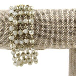 Vintage "Coro" Gold Tone & Faux Pearl Chain Bracelet, Signed